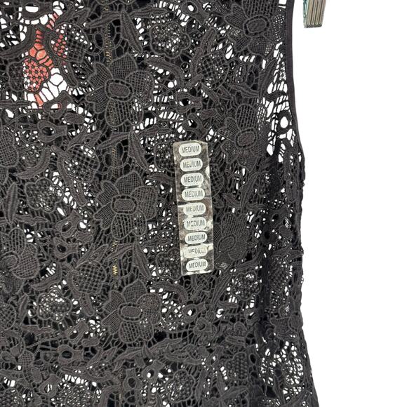 NWT CAbi Black Sleeveless Embroidered Lace Peplum Sheer Zip Top Medium Elegant - Picture 5 of 13